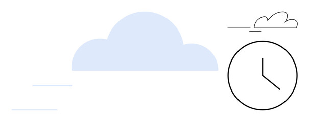 Soft blue cloud with a clock and motion lines. Ideal for time management, productivity, speed, innovation, progress, weather, and abstract concepts. A simple flat metaphor