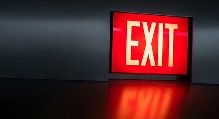 Illuminated Contemporary Exit Sign With Red Glow Inside Building