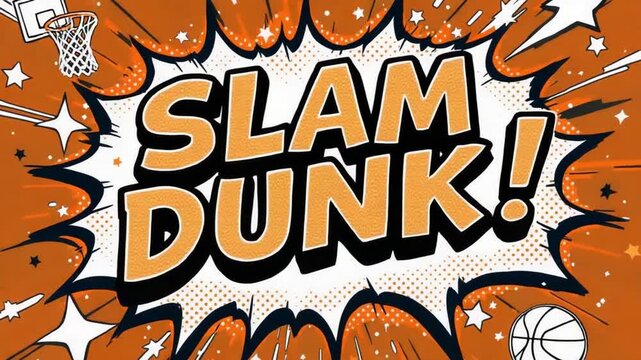 Explosive slam dunk action captured in dynamic comic book style, perfect for sports highlights and energetic promotions