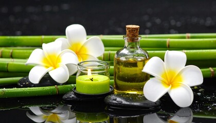オイルとアロマキャンドルと花