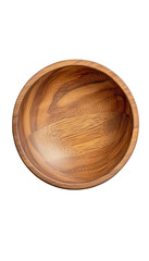 A rustic, handcrafted wooden bowl with a beautiful natural grain pattern, isolated on a clean transparent background, perfect for showcasing food or as a decorative kitchen accessory