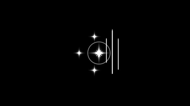 Star twinkle, sparkle animation with bright shining blinking doodle lights, glowing blast circle firework, line burst sparkles, glittering festive holiday event stars on a black background in 4k