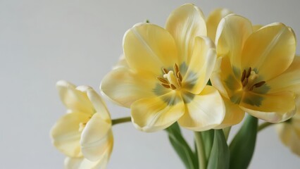 Obraz premium A bunch of flowers with soft colors blooms against a simple background, showing freshness and elegance.