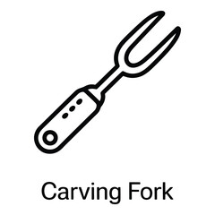 Carving Fork Vector Icon – Kitchen Utensil, Cooking, Meat Cutting Tool