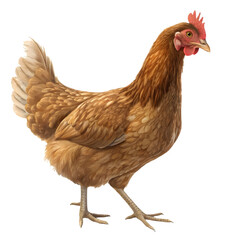 Fototapeta premium Brown hen isolated on transparent background, a common farm animal for eggs