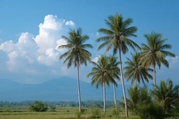 Obraz premium experience tranquility of bali with lush landscapes adorned by swaying palm trees