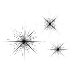 Fototapeta premium Art of a graphic design featuring three abstract starbursts with sharp, radiating lines on a plain white background