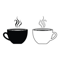 Obraz premium Art of two steaming cups of hot coffee, one black and one white, isolated on white background