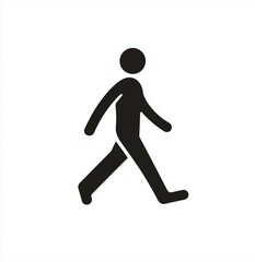 Minimalist vector icon of an individual walking, black silhouette with simple rounded shapes and clean lines, isolated on white background