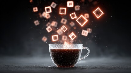 Coffee cup and digital design: an artistic shot of coffee cup with the digital design. This photo captures the essence of technology and beverage beautifully.