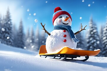 Obraz premium classic snowman on ski speeding downhill