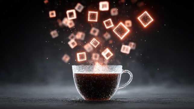 Coffee cup and digital design: an artistic shot of coffee cup with the digital design. This photo captures the essence of technology and beverage beautifully.