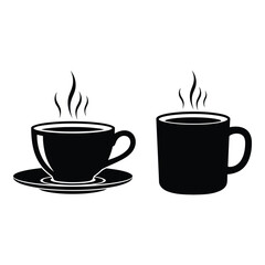 Obraz premium Art of two steaming cups of hot coffee, one in a mug and one in a teacup with saucer, isolated on white background