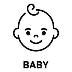 Simple baby face illustration with curly hair and a smile in black and white color scheme silhouette