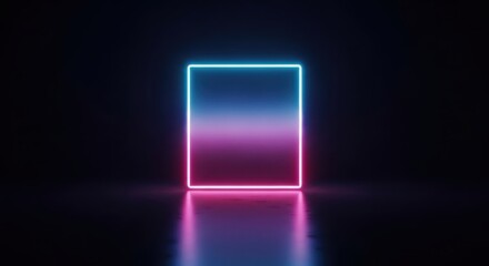 Abstract Neon Square Glowing in the Dark, Futuristic Technology Concept