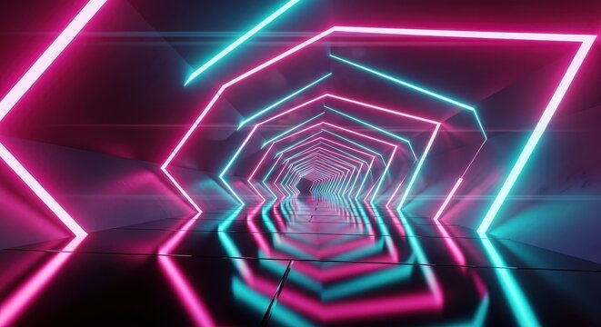 Abstract Futuristic Tunnel with Neon Lights