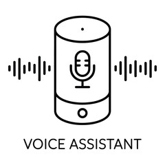 Voice assistant device with sound waves emanating representing smart home technology and automation use cases silhouette