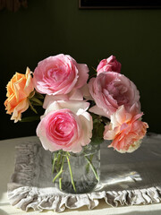 Vintage French Roses Bouquet in Rustic Interior