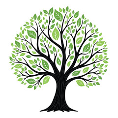 Obraz premium Art of a vibrant green tree with lush foliage and branches, isolated on white background