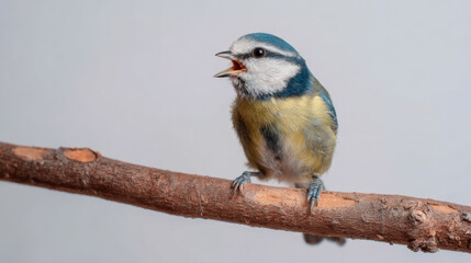 Obraz premium Blue Tit Singing on Branch