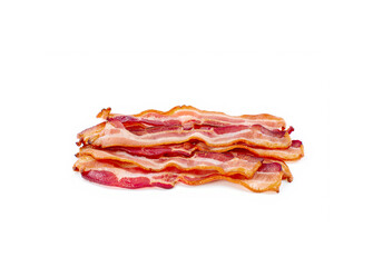 Cooked bacon isolated on white background