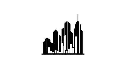 Fototapeta premium Black and white minimalist illustration of a city skyline, depicting a graph-like design, suggesting growth and progress against a clean white background.