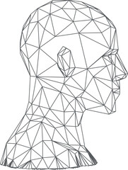 Polygonal wireframe black outline vector side view, biometric technology digital face 3D scan, facial recognition system
