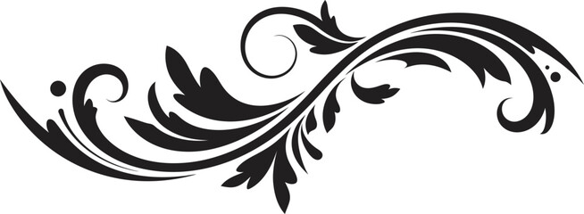Fototapeta premium Elegant Black Flourish Design Element - Asymmetrical Floral Scroll Border for Vintage Invitations, Certificates, and Decorative Graphic Art.