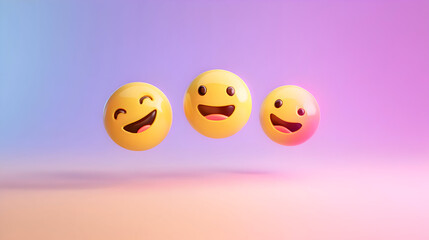 Naklejka premium floating 3d smiling emoji faces with gradient pink background 