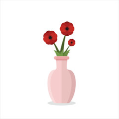 Poppy Decorative Plant on a Pot Colored Flat Illustration