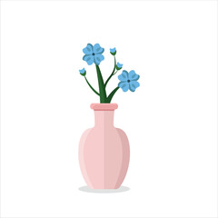 Wildflower Decorative Plant on a Pot Colored Flat Illustration