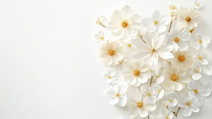 Elegant White Paper Flowers with Luxurious Gold Accents on a Textured Bright Backdrop for Decor