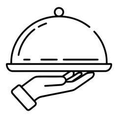 A hand holding a covered serving dish in a minimalist line art style illustration vector image design silhouette