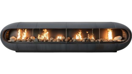 Sleek modern fireplace design,isolated on white background