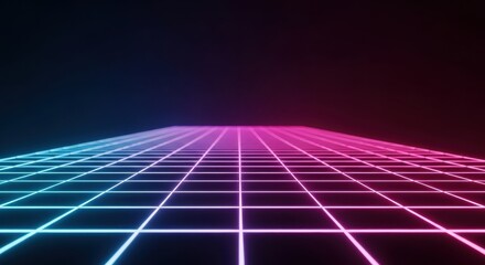Abstract Grid Neon Background, Futuristic Digital Landscape