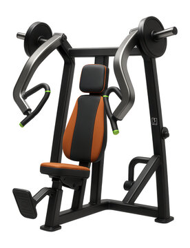 Plate-loaded chest press machine with pivoting arms and foot assist lever for heavy lifting