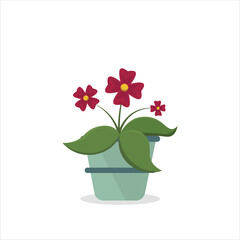 Geranium Decorative Plant on a Pot Colored Flat Illustration