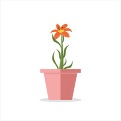 Lilies Decorative Plant on a Pot Colored Flat Illustration