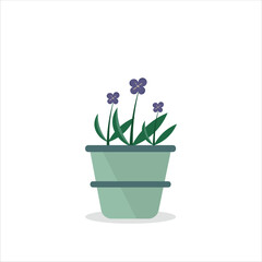 Violet Decorative Plant on a Pot Colored Flat Illustration