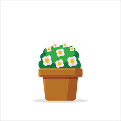 Wild Rose Decorative Plant on a Pot Colored Flat Illustration