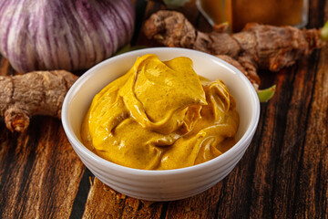 Indian yellow spicy curry sauce