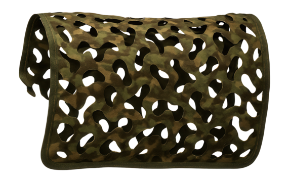Brown and green camo net with cut-out pattern for shadow enhancement
