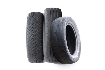 old worn damaged tires isolated on white background
