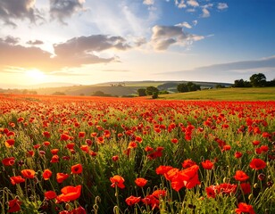Fototapeta premium Poppy field at sunset
