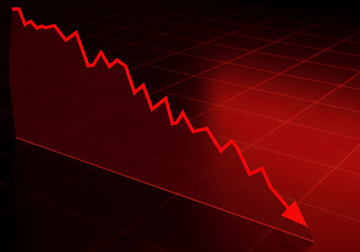 Red downward trending line graph on a grid background signifies financial loss and economic downturn - Powered by Adobe