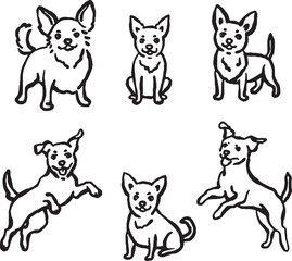 Hand-drawn whimsical Chihuahua dogs