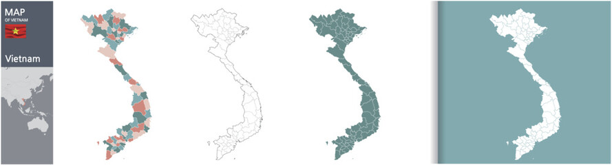 Vietnam Map Illustration Set with Administrative Divisions