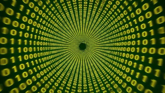 Abstract image of binary code forming a tunnel, representing data flow and digital information.