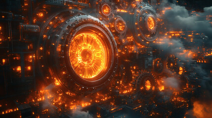 Illustrate futuristic styled machinery with cyber details