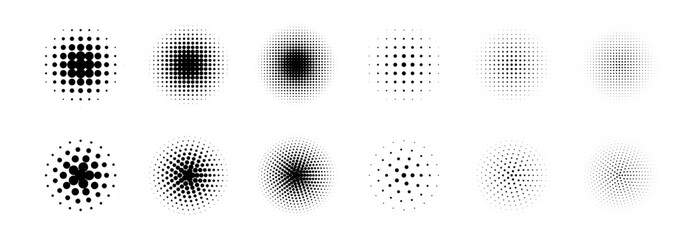 Set of Abstract Circular Halftone Dot Vector Elements